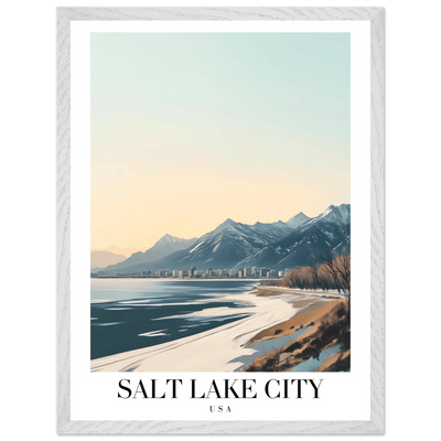Salt Lake City Framed Poster – Modern Winter Landscape Art with Wood Frame - Vibrantwalls