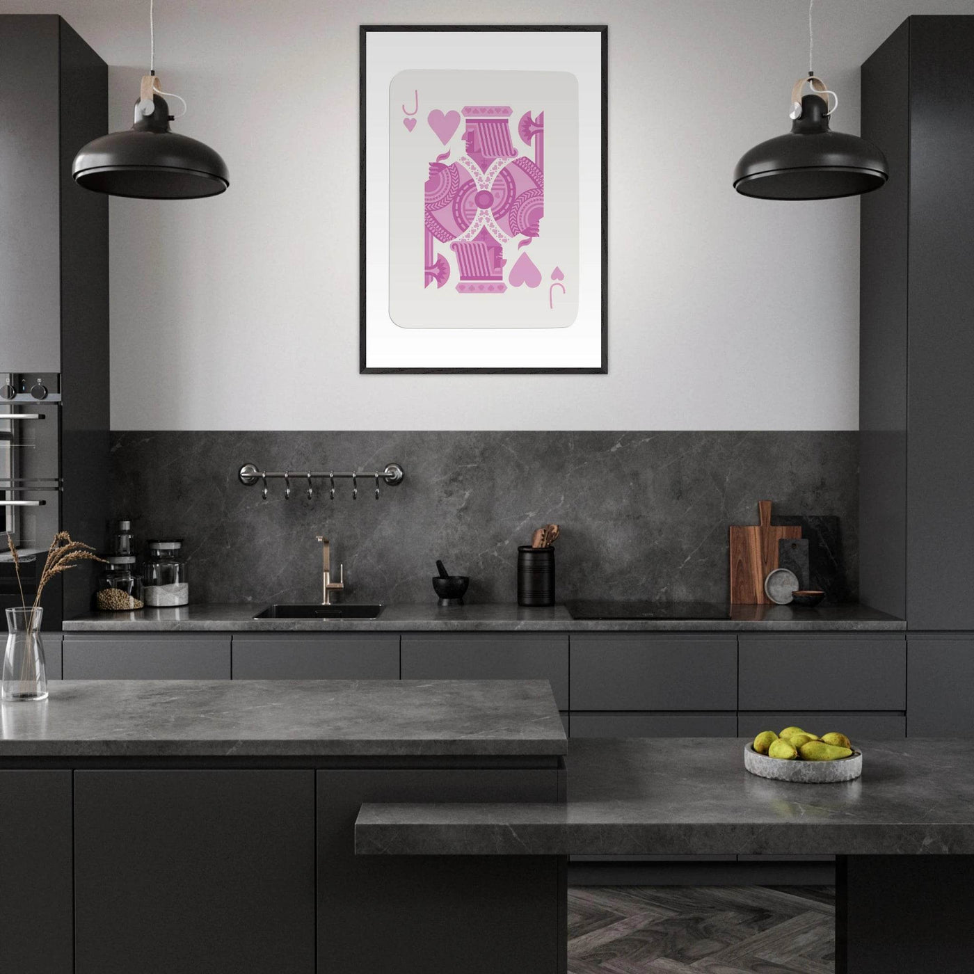 Jack of Hearts Poker Card Print - Eclectic Pink Framed Art - Eco-Friendly Wood Frame, Ready-to-Hang Decor - Vibrantwalls