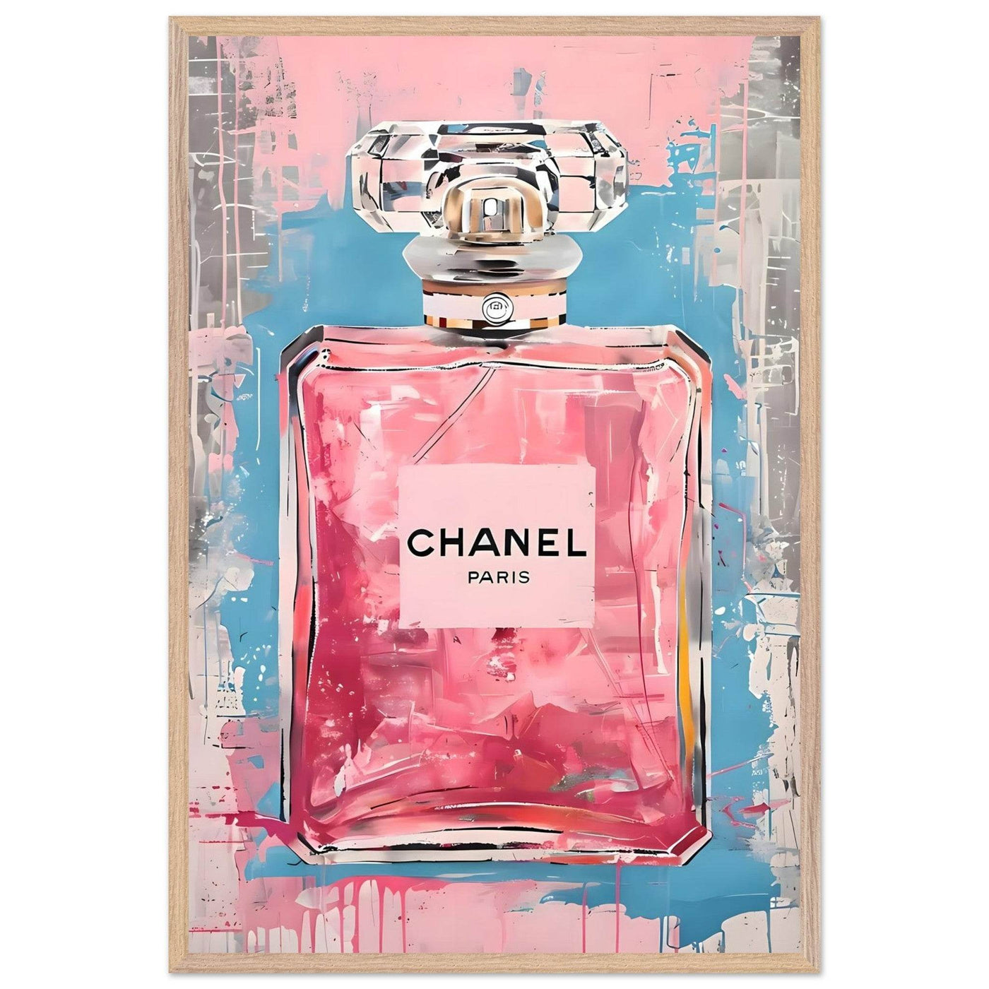 Coco Mademoiselle Chanel Art Print - Pink & Blue Pop Art Style Framed Poster - Vibrantwalls