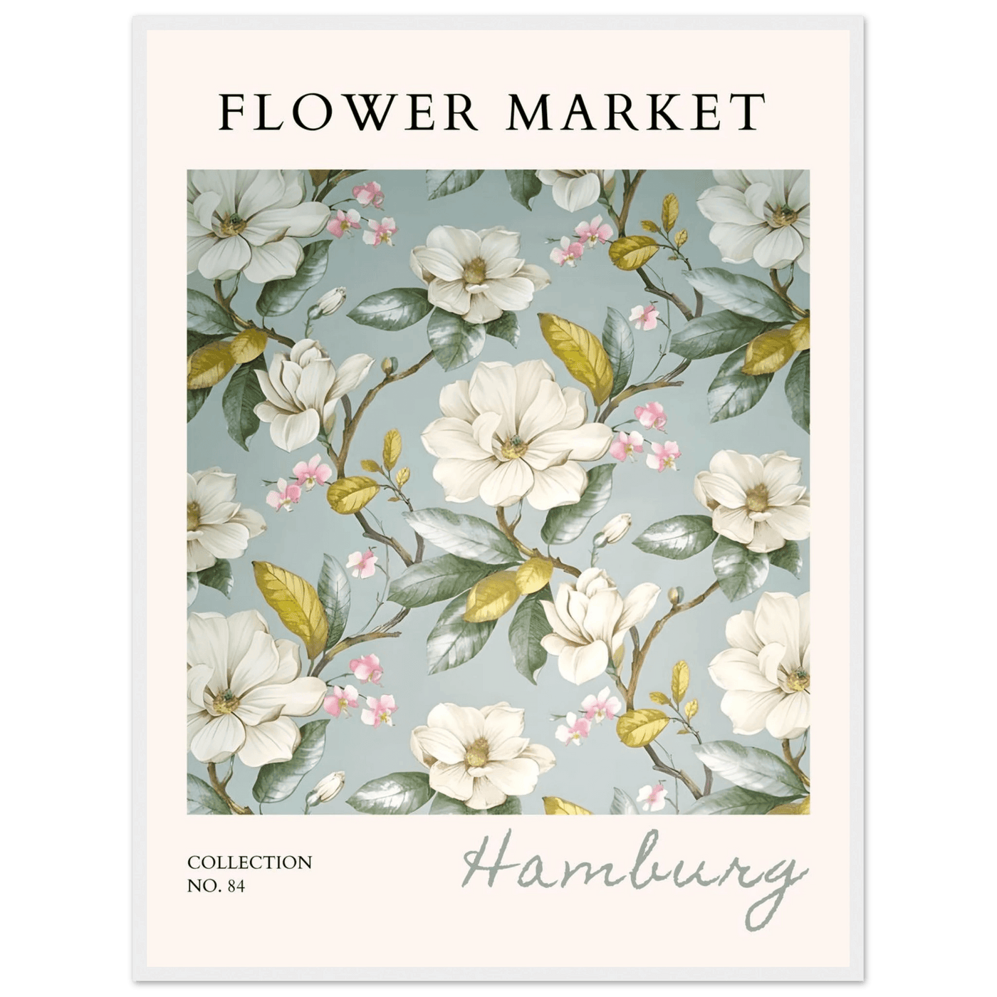 Hamburg 'Flower Market' Framed Poster – Elegant Magnolia & Cherry Blossom Art Print | Ready-to-Hang - Vibrantwalls