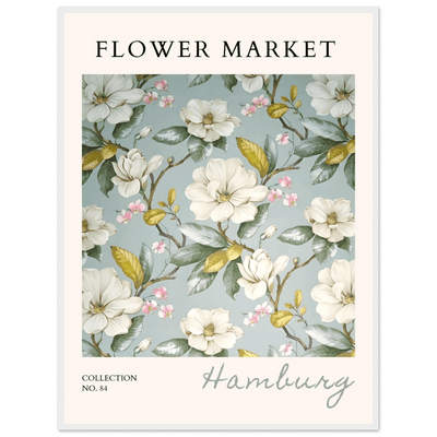 Hamburg 'Flower Market' Framed Poster – Elegant Magnolia & Cherry Blossom Art Print | Ready-to-Hang - Vibrantwalls
