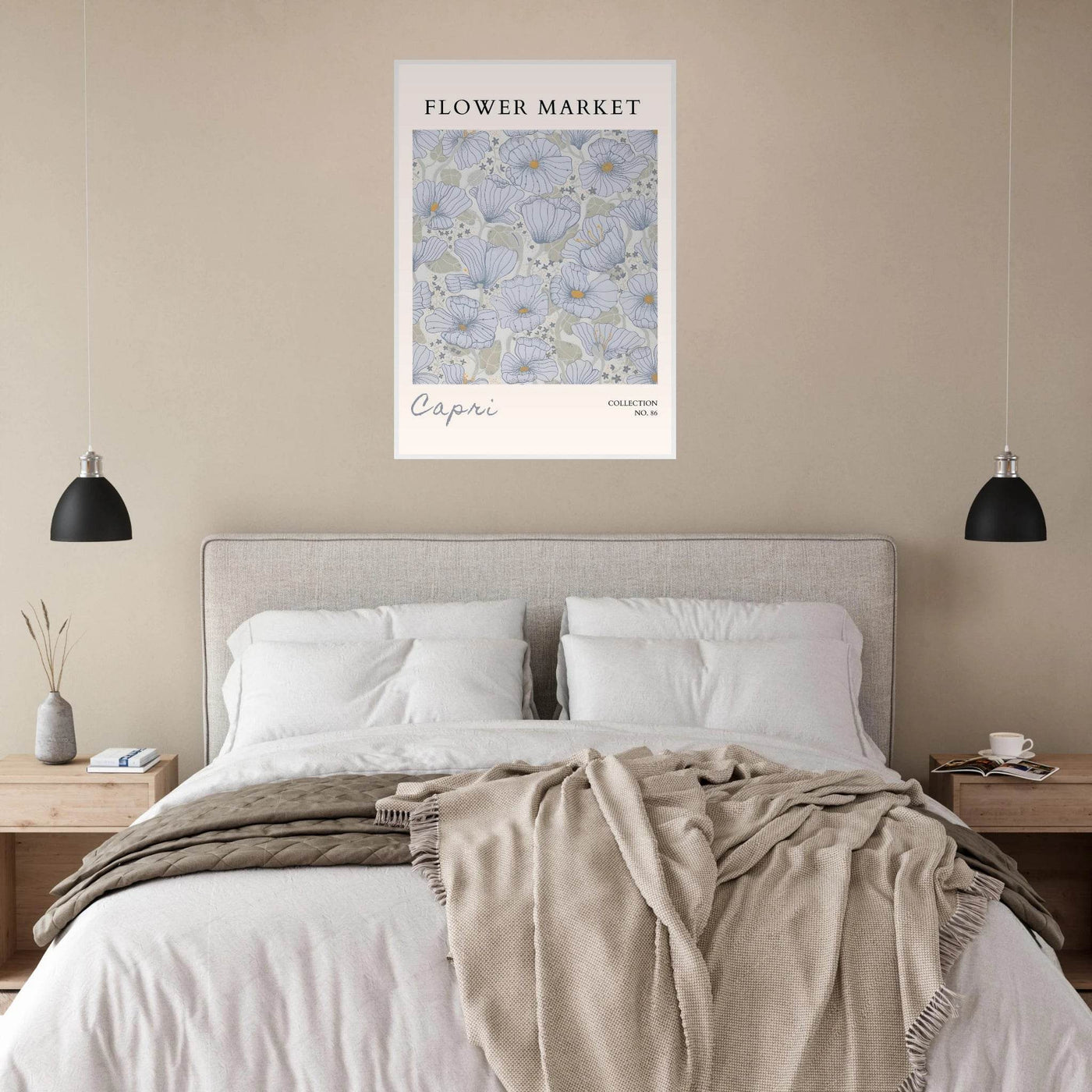 Capri Flower Market Framed Poster – Serene Floral Art Print in Cool Tones | Ready-to-Hang Wall Decor - Vibrantwalls