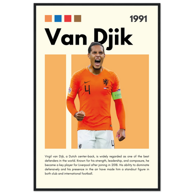 Virgil van Dijk Liverpool/Netherlands Football Framed Poster - Orange & Dynamic Sports Art Print 60x90 cm 24x36″ Black frame Vibrantwalls
