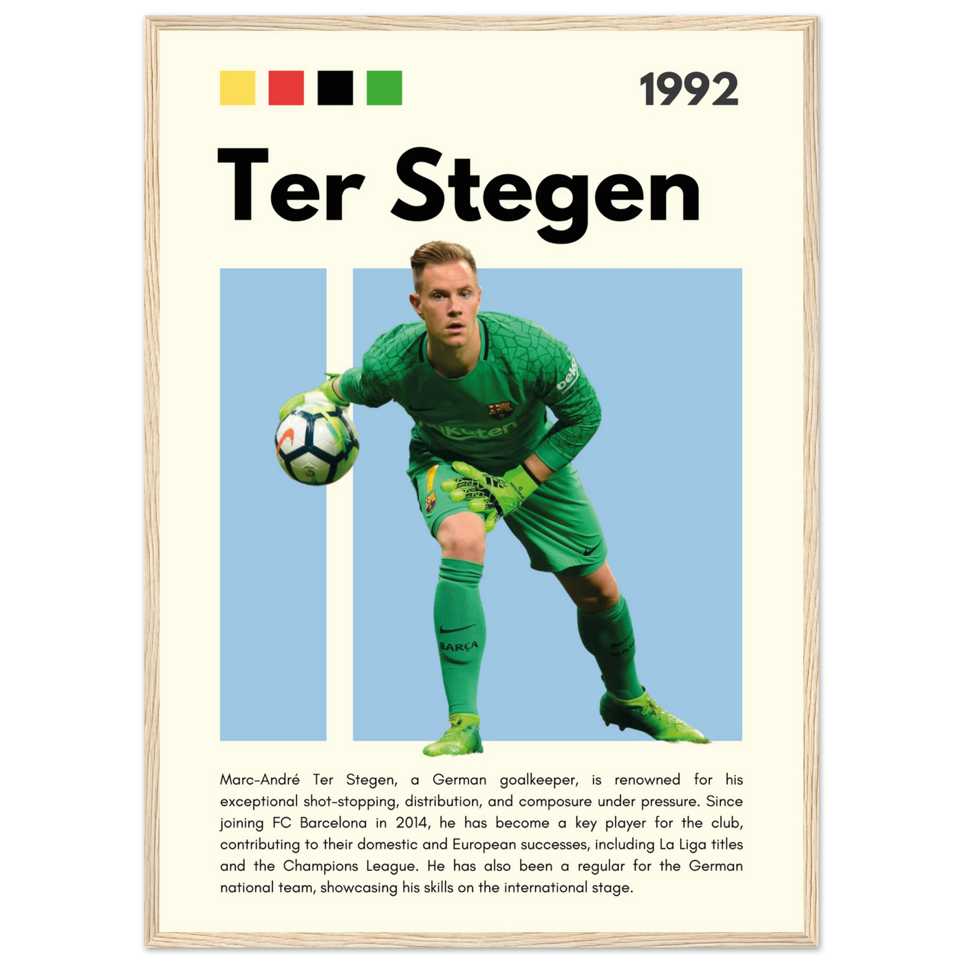 Marc-André Ter Stegen FC Barcelona Goalkeeper Framed Poster – Minimalist Football Art Print 50x70 cm 20x28″ Wood frame Vibrantwalls