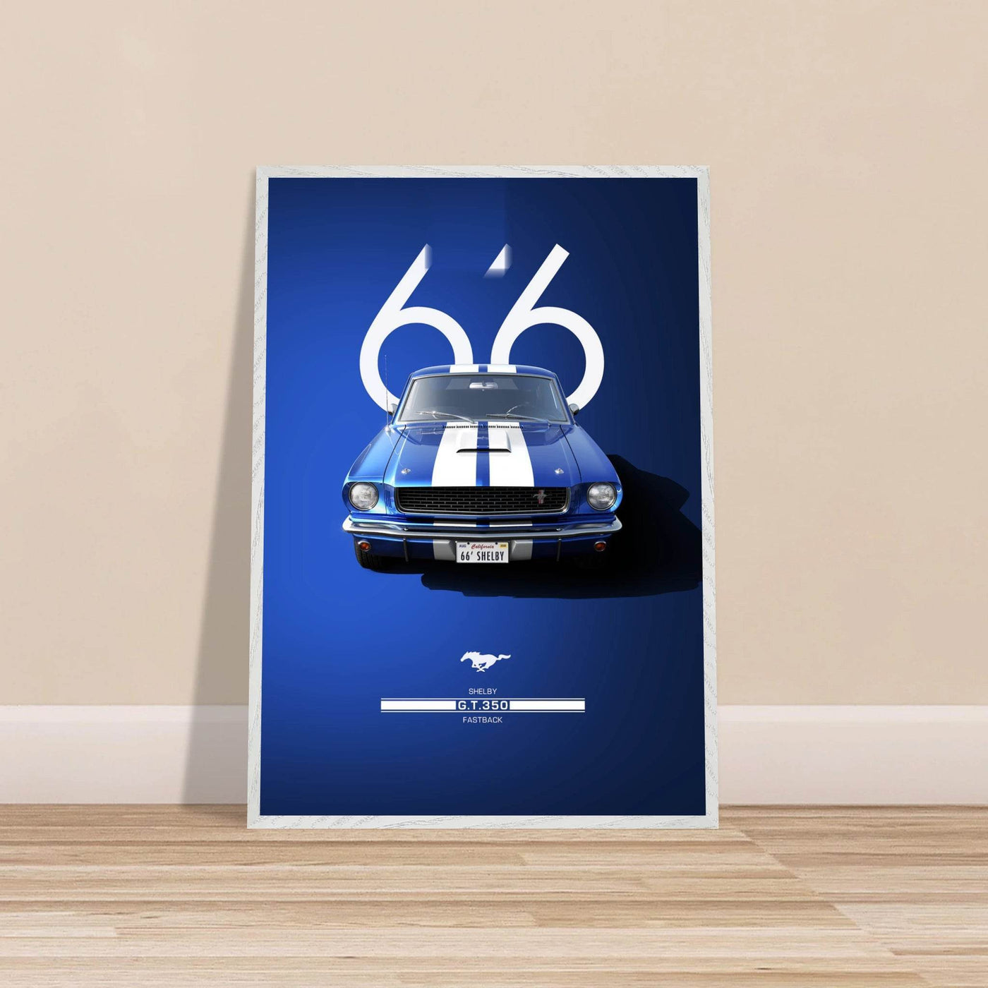 1966 Shelby GT.350 Fastback Framed Poster - Iconic Blue & White Design | Ready-to-Hang Wall Art - Vibrantwalls