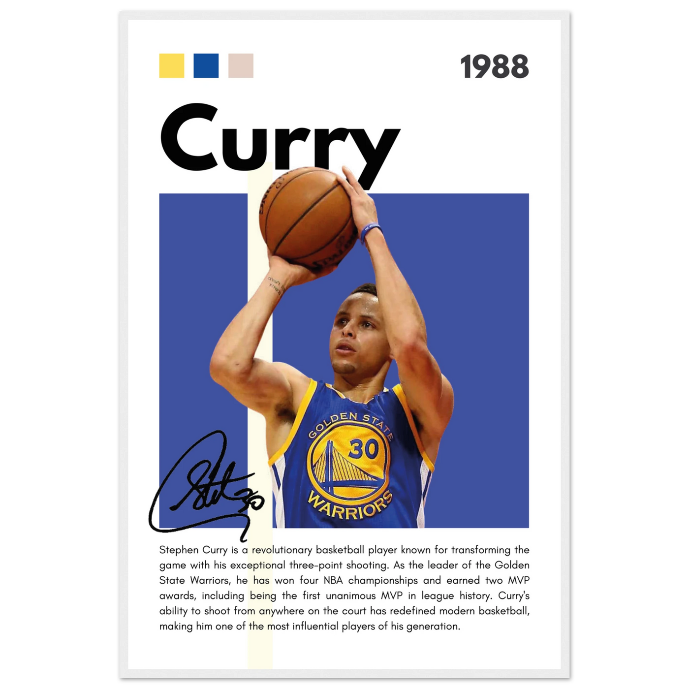 Stephen Curry Golden State Warriors Vintage Art 60x90 cm 24x36″ White frame Vibrantwalls