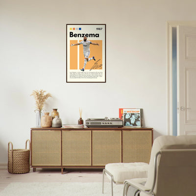 Karim Benzema Real Madrid Soccer Framed Poster – Modern Football Art Print with Signature Detail Vibrantwalls