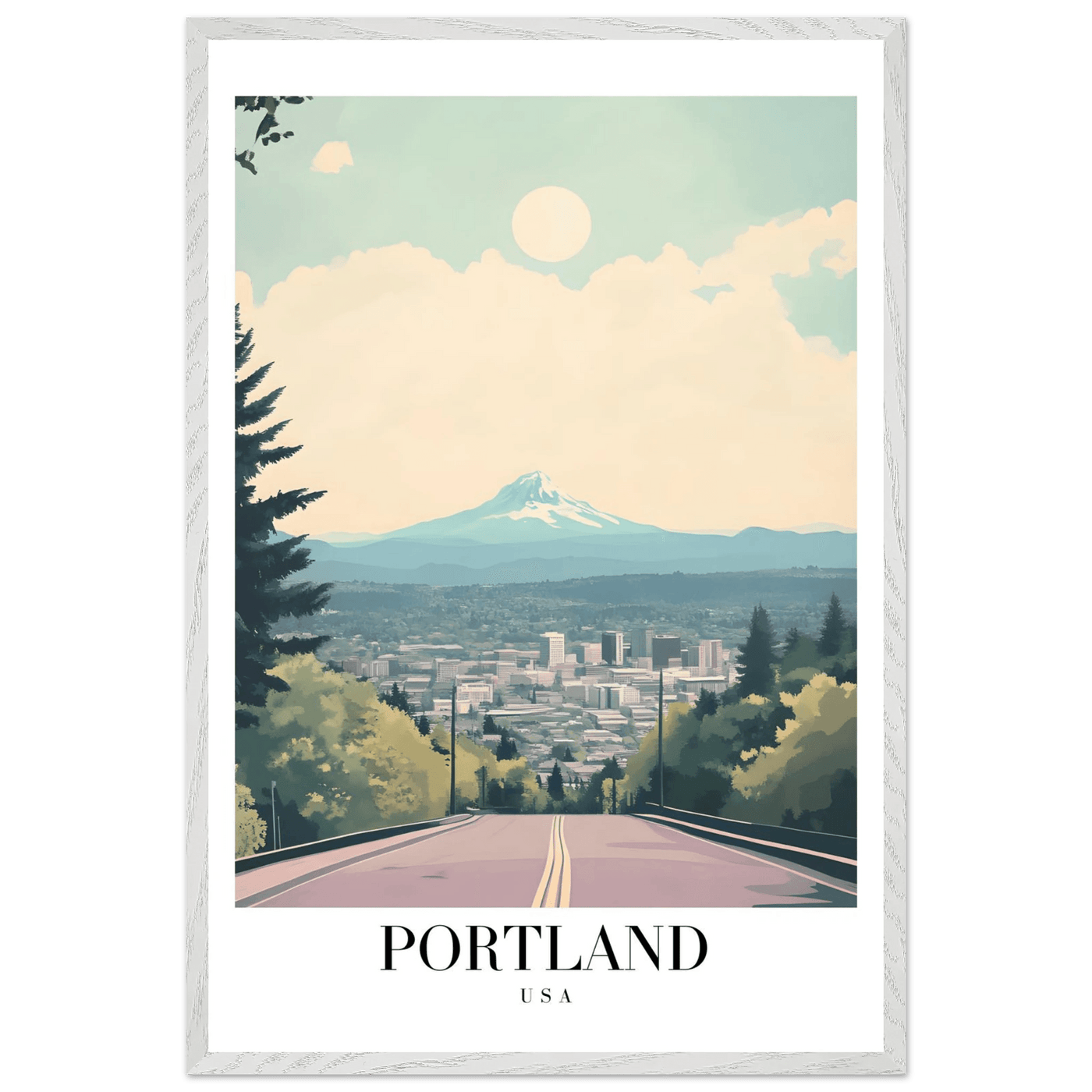 Portland Oregon Framed Poster – Mid-Century Modern Travel Art with Your Choice of Frame - Vibrantwalls
