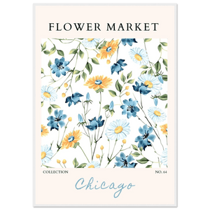 Flower Market Chicago Collection Framed Poster – Whimsical Blue & Yellow Floral Art Print | Ready-to-Hang - Vibrantwalls