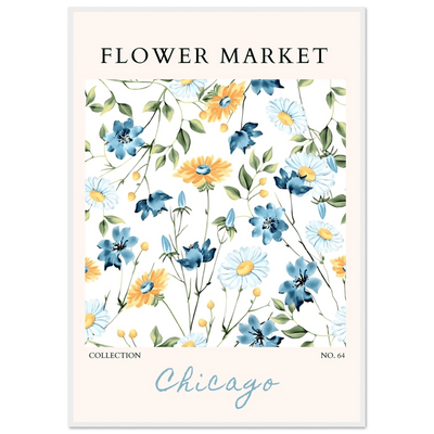 Flower Market Chicago Collection Framed Poster – Whimsical Blue & Yellow Floral Art Print | Ready-to-Hang - Vibrantwalls