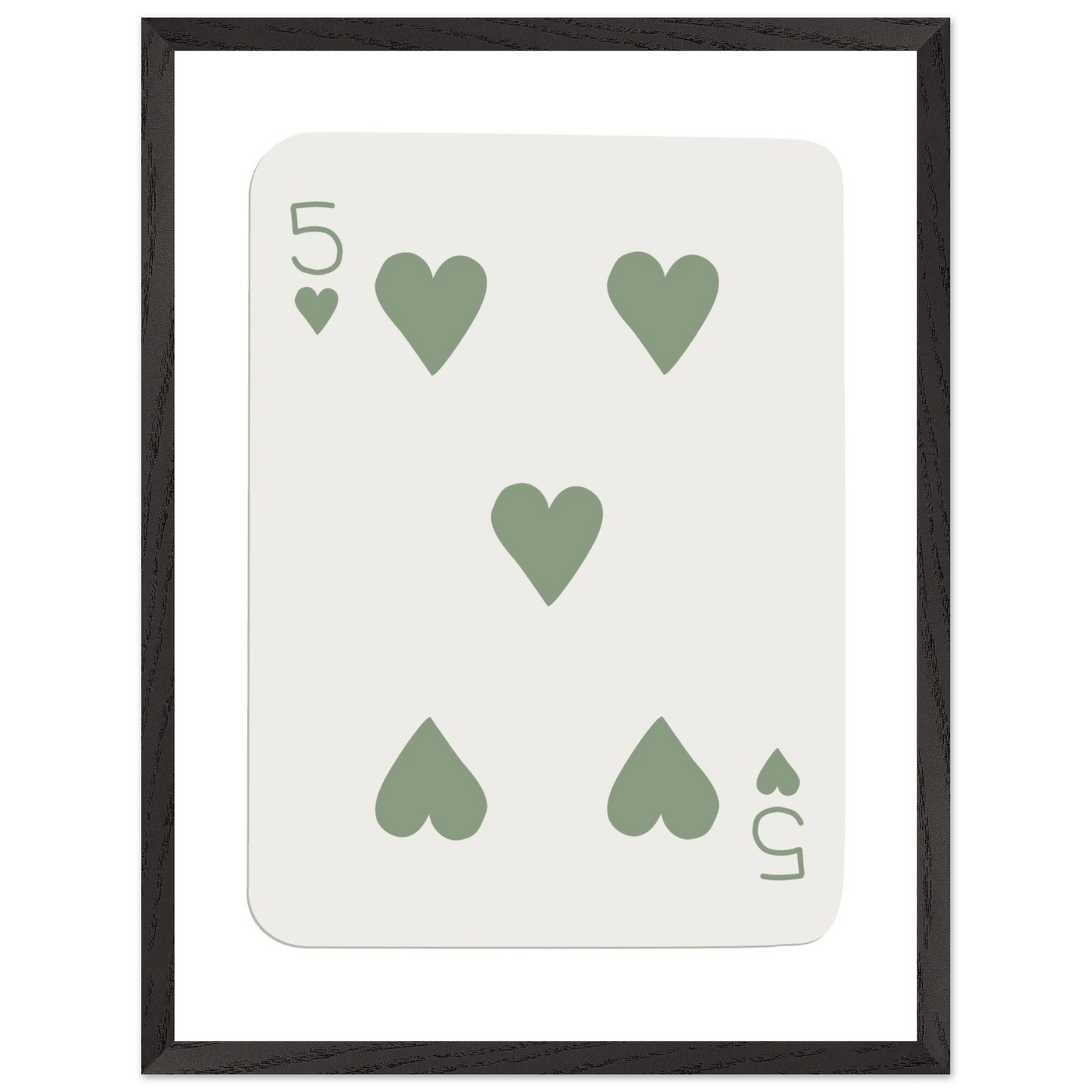 Five of Hearts Poker Card Print - Sage Green Aesthetic Framed Art, Eco-Friendly Wood Frame in Multiple Sizes - Vibrantwalls