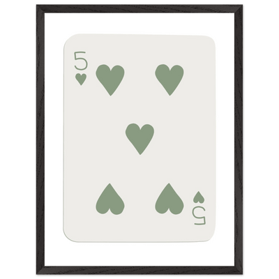 Five of Hearts Poker Card Print - Sage Green Aesthetic Framed Art, Eco-Friendly Wood Frame in Multiple Sizes - Vibrantwalls