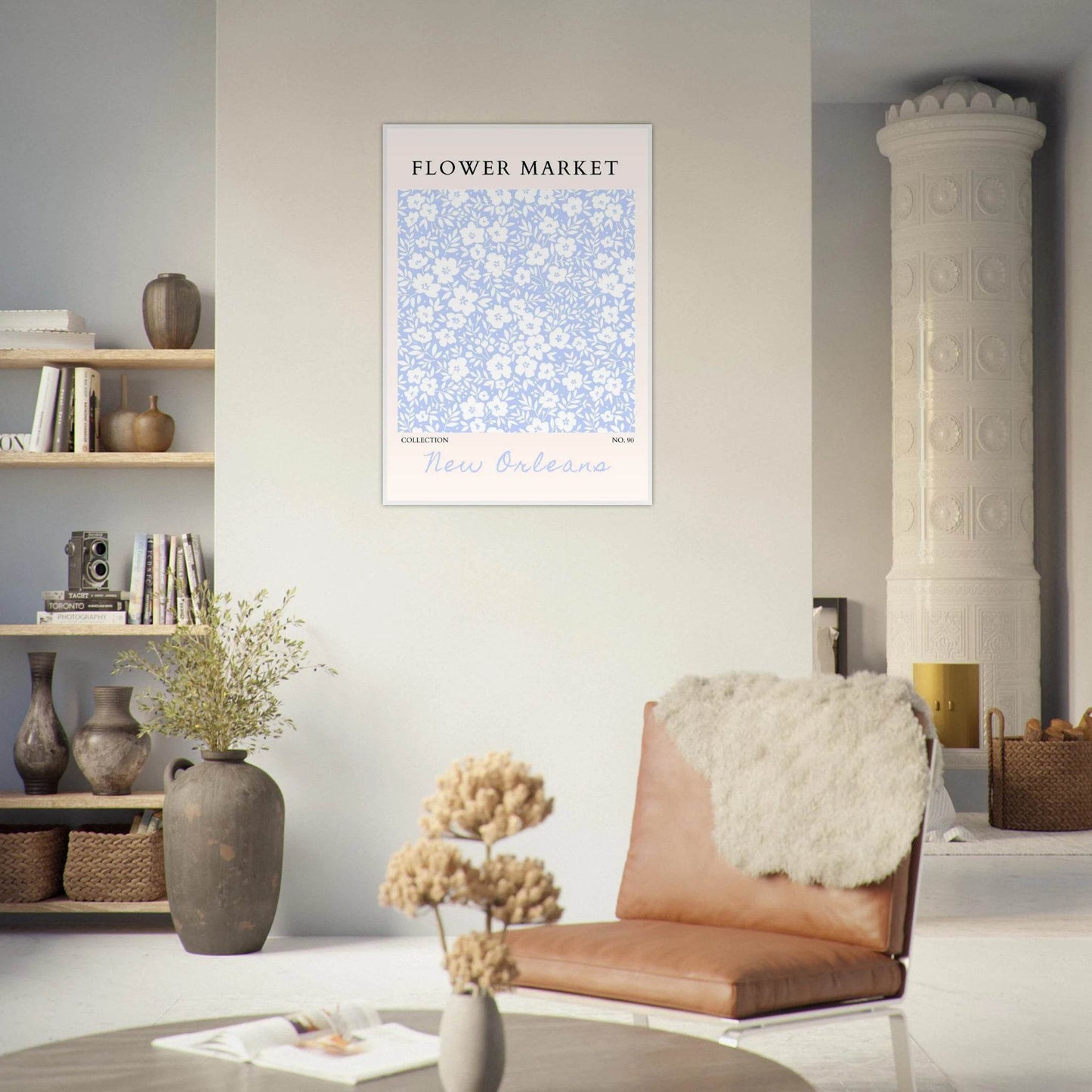 Flower Market New Orleans – Chic Periwinkle Floral Framed Poster | Ready-to-Hang Wall Art - Vibrantwalls