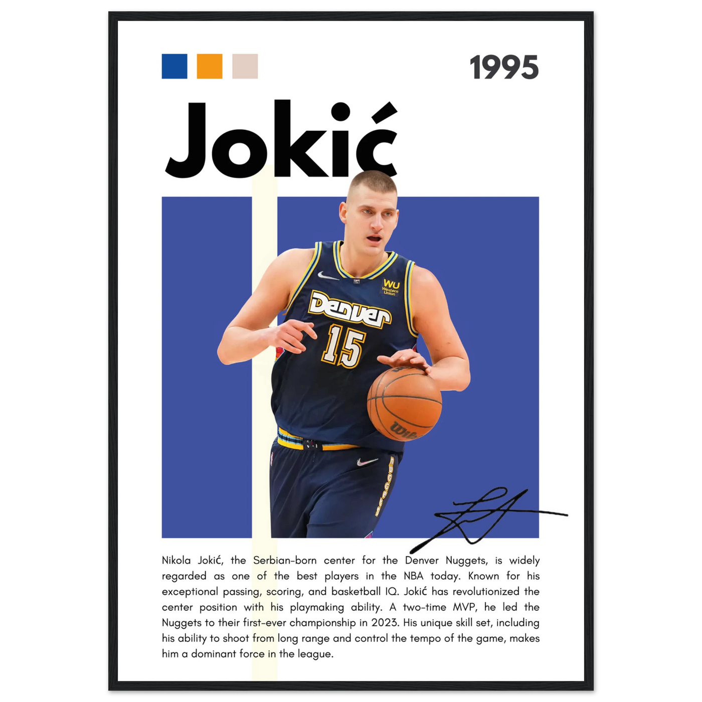 Nikola Jokic Joker Nuggets Minimalist Art Print A1 (59.4 x 84.1 cm) Black frame Vibrantwalls