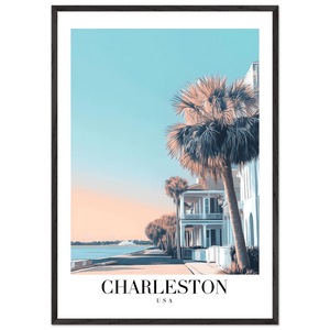 Charleston USA Framed Poster – Coastal Vintage Wall Art with Wooden Frame and Serene Sunset Hues - Vibrantwalls
