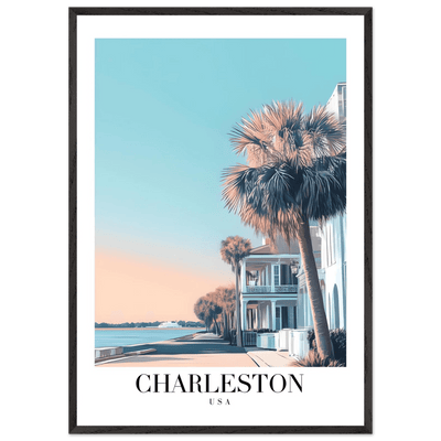 Charleston USA Framed Poster – Coastal Vintage Wall Art with Wooden Frame and Serene Sunset Hues - Vibrantwalls