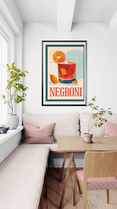 Retro Negroni Cocktail Recipe Art Print - Vibrantwalls