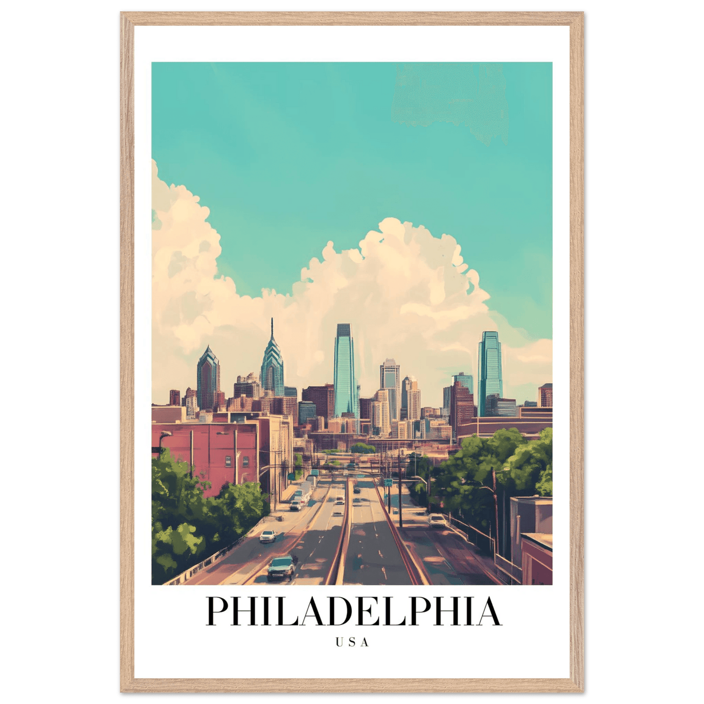 Philadelphia USA Framed Poster – Retro Cityscape Wall Art with Customizable Frame Options - Vibrantwalls