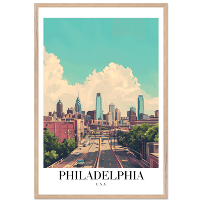 Philadelphia USA Framed Poster – Retro Cityscape Wall Art with Customizable Frame Options - Vibrantwalls