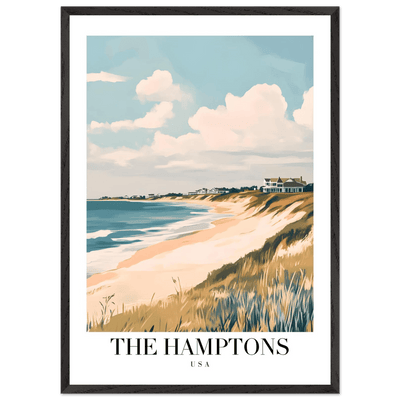 The Hamptons USA Framed Poster – Coastal Chic Vintage Travel Wall Art in Various Sizes & Frame Finishes - Vibrantwalls