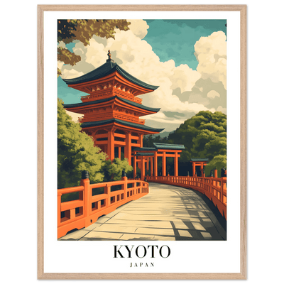 Kyoto Japan Pagoda Framed Poster – Japanese Temple Wall Art in Vibrant Orange with Wooden Frame - Vibrantwalls