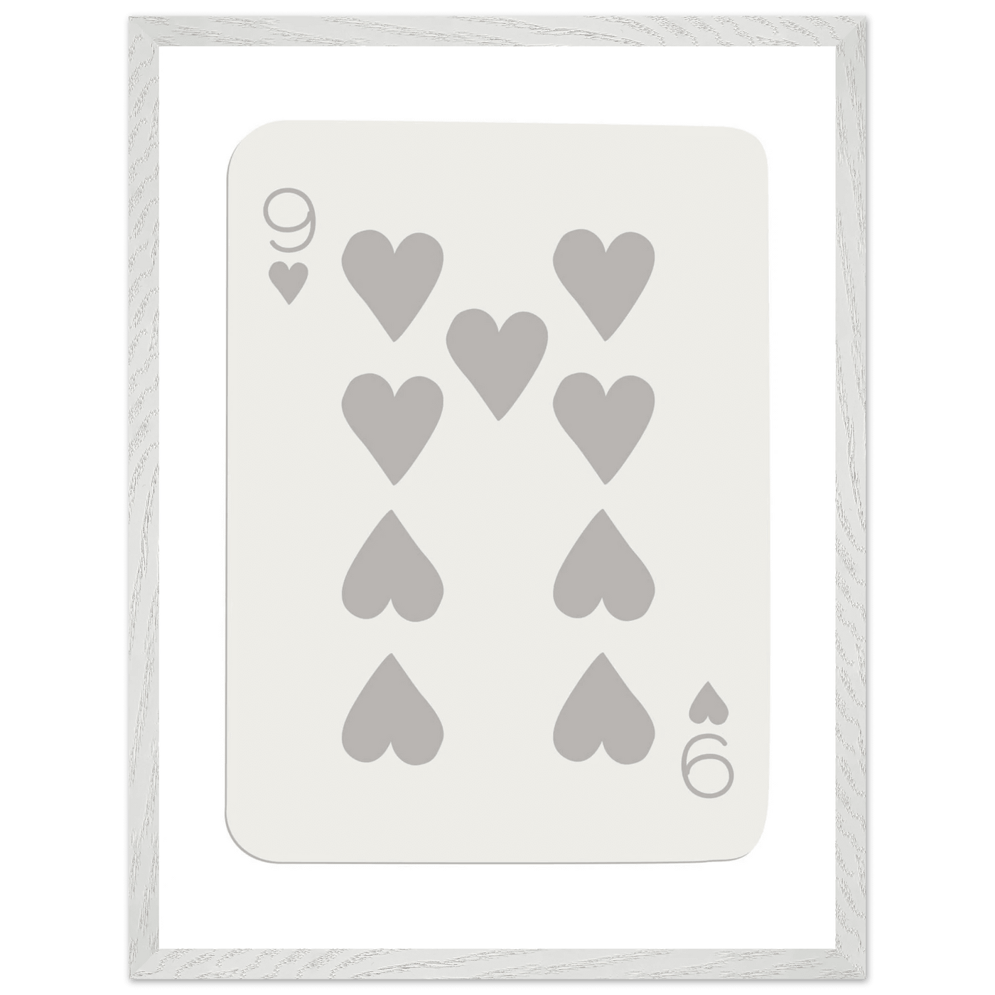 Minimalist Nine of Hearts Poker Card Print - Mounted Framed Wall Art, Eco-Friendly Wood Frame, Neutral Tones - Vibrantwalls
