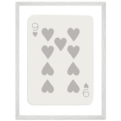 Minimalist Nine of Hearts Poker Card Print - Mounted Framed Wall Art, Eco-Friendly Wood Frame, Neutral Tones - Vibrantwalls