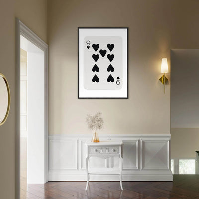 Minimalist Nine of Hearts Poker Card Print - Mounted Framed Eco-Friendly Wall Art in Various Sizes & Frame Finishes - Vibrantwalls