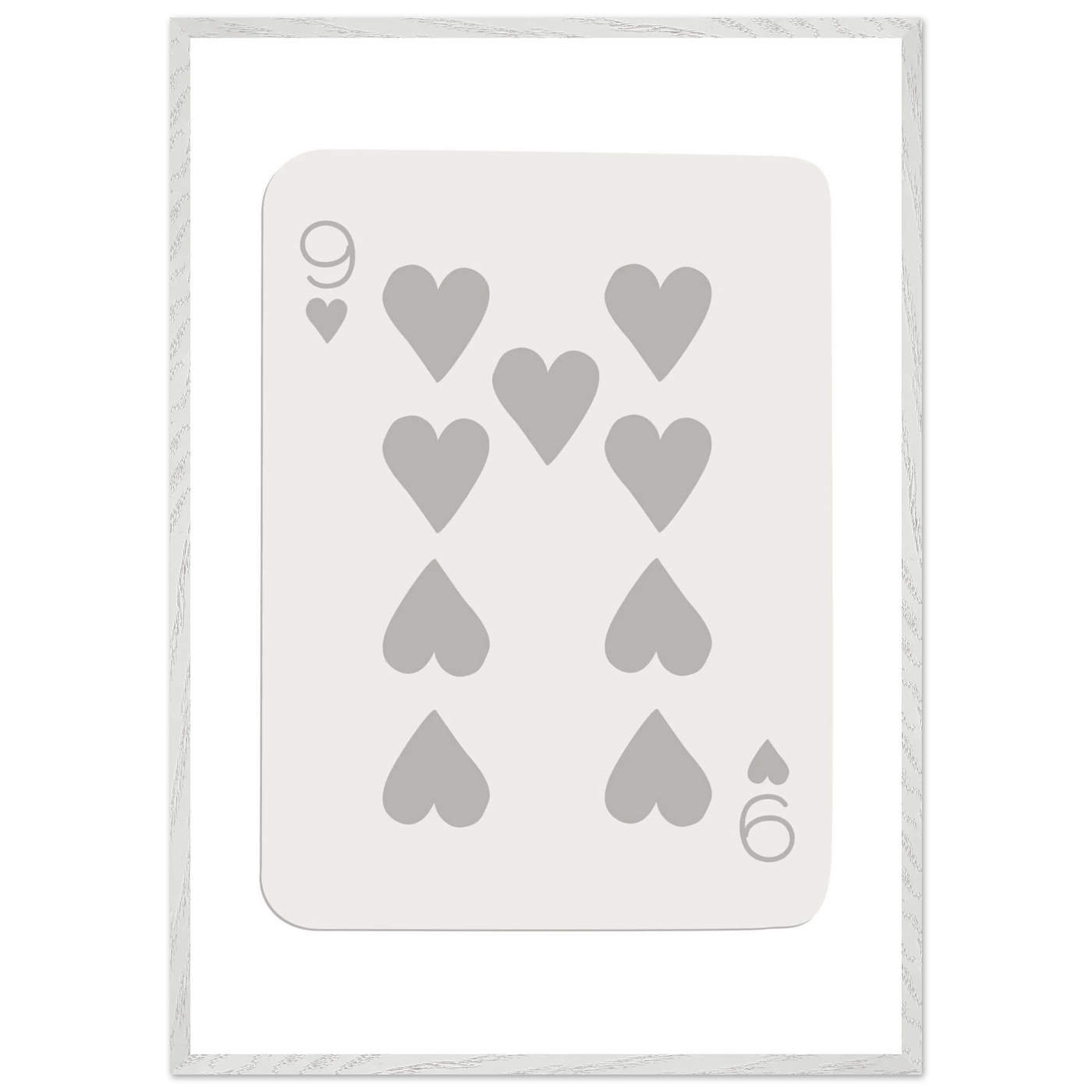 Minimalist Nine of Hearts Poker Card Print - Mounted Framed Wall Art, Eco-Friendly Wood Frame, Neutral Tones - Vibrantwalls