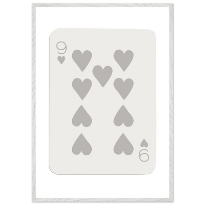 Minimalist Nine of Hearts Poker Card Print - Mounted Framed Wall Art, Eco-Friendly Wood Frame, Neutral Tones - Vibrantwalls