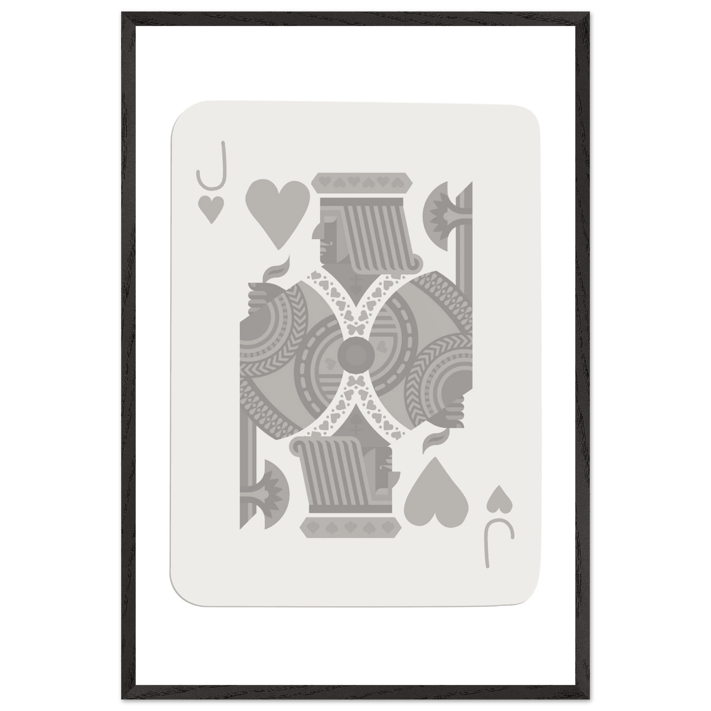 Jack of Hearts Poker Card Print - Minimalist Grey & White Art - Framed Poster, Eco-Friendly Wood - Vibrantwalls
