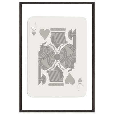 Jack of Hearts Poker Card Print - Minimalist Grey & White Art - Framed Poster, Eco-Friendly Wood - Vibrantwalls