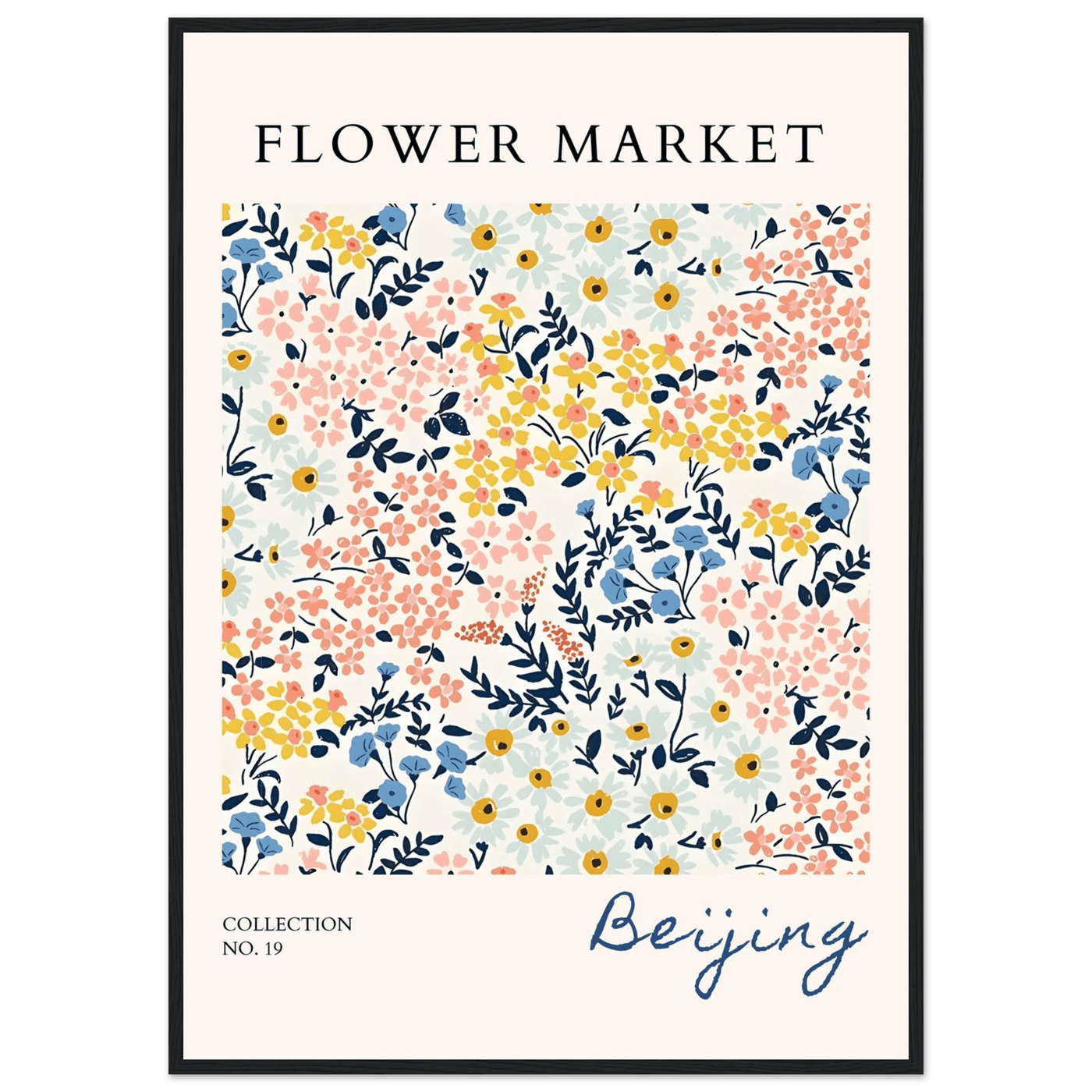 Flower Market Beijing Framed Poster – Whimsical Floral Art Print in Pastel Hues | Ready-to-Hang Wall Decor - Vibrantwalls