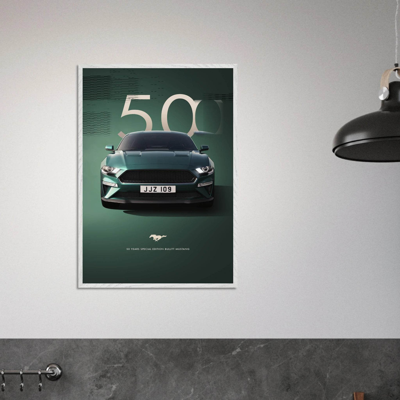 1968 Bullitt Mustang GT - 50th Anniversary Framed Poster | Iconic Dark Highland Green, Ready-to-Hang Wall Art - Vibrantwalls
