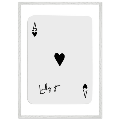 Lucky You Ace of Hearts Poker Card Print - Framed Wall Art, Eco-Friendly Wood Frame in Black, White, or Natural - Vibrantwalls