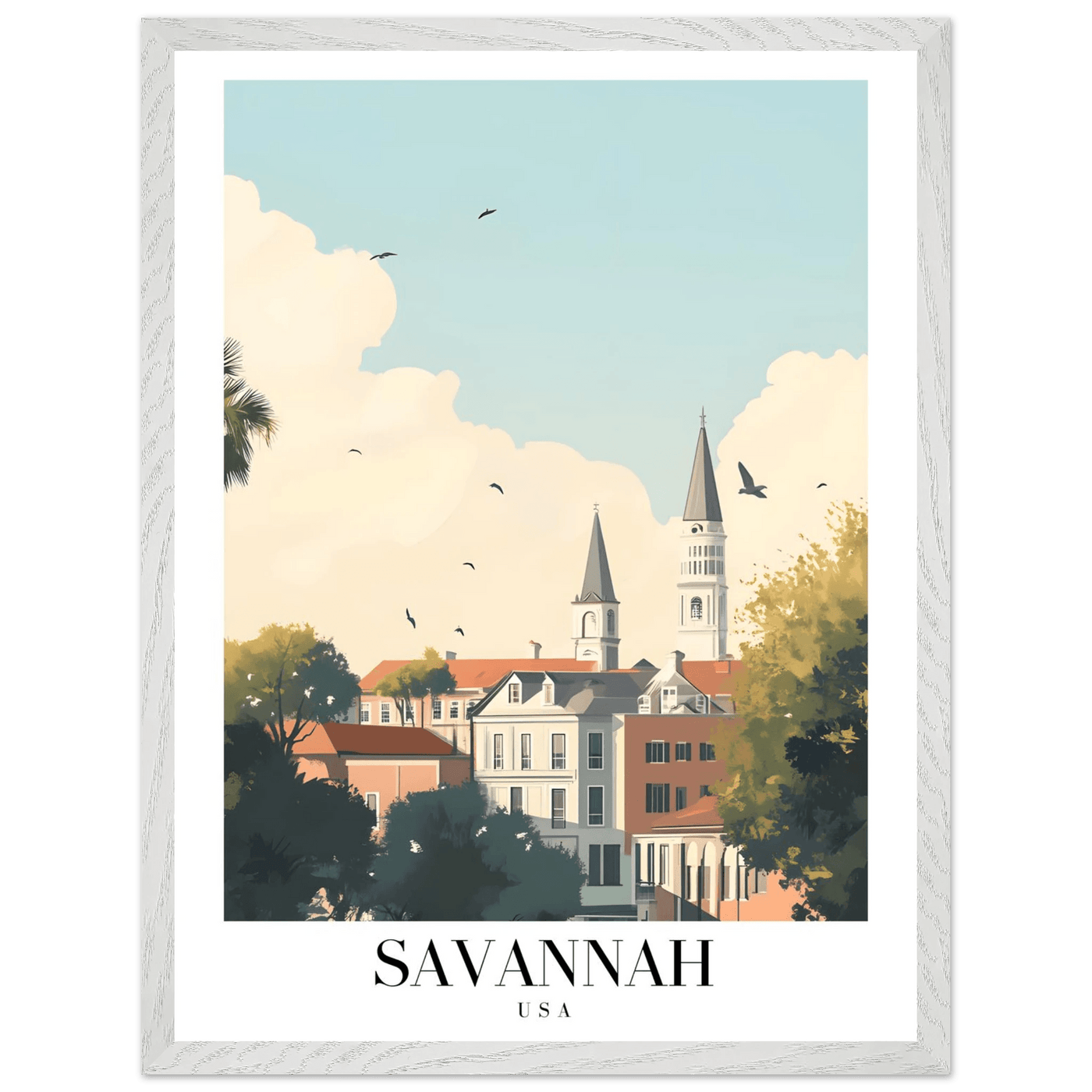 Savannah USA Framed Poster – Charming Cityscape Wall Art with Wooden Frame - Vibrantwalls