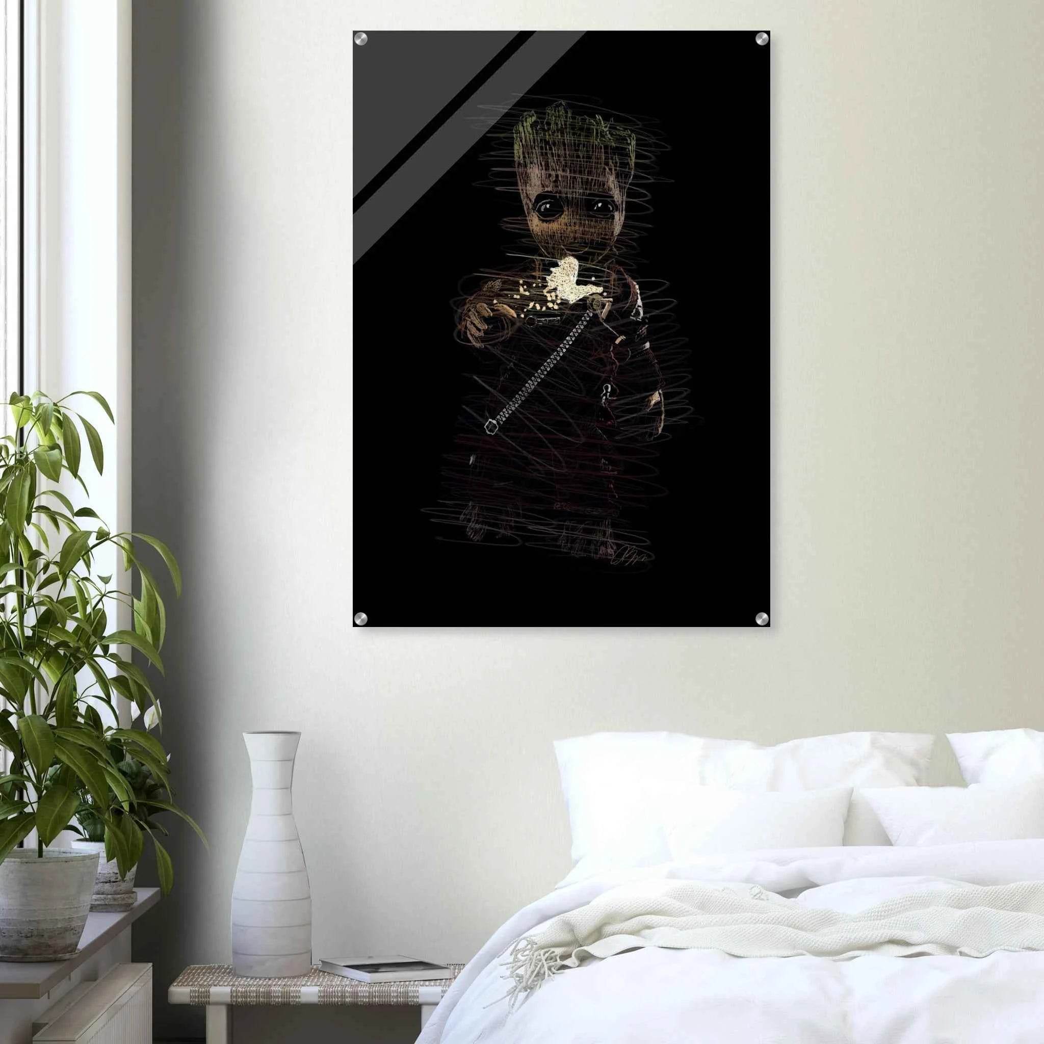Baby Groot Acrylic Print - Whimsical Scribble Art for Home Decor - Vibrantwalls