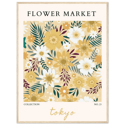 Tokyo Flower Market Framed Poster – Botanical Golden & White Floral Print | Ready-to-Hang Wall Art - Vibrantwalls