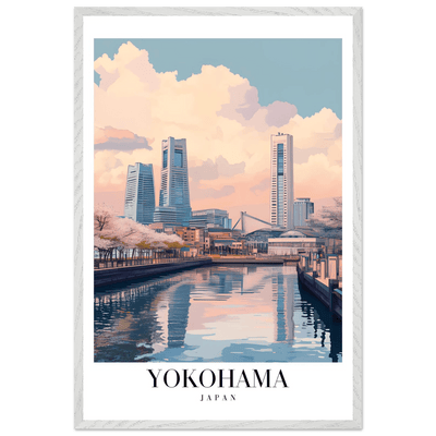 Yokohama Japan Framed Poster – Serene Pastel Cityscape Wall Art with Wooden Frame - Vibrantwalls