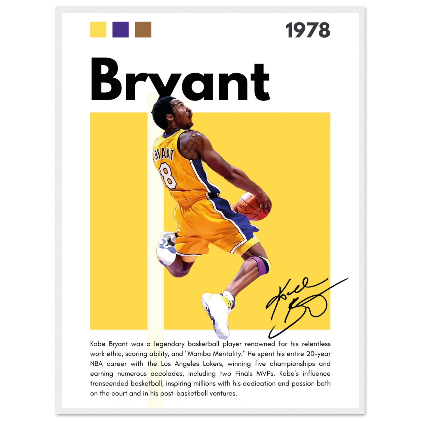 Kobe Bryant Number 24 Lakers Modern Print 60x80 cm 24x32″ White frame Vibrantwalls