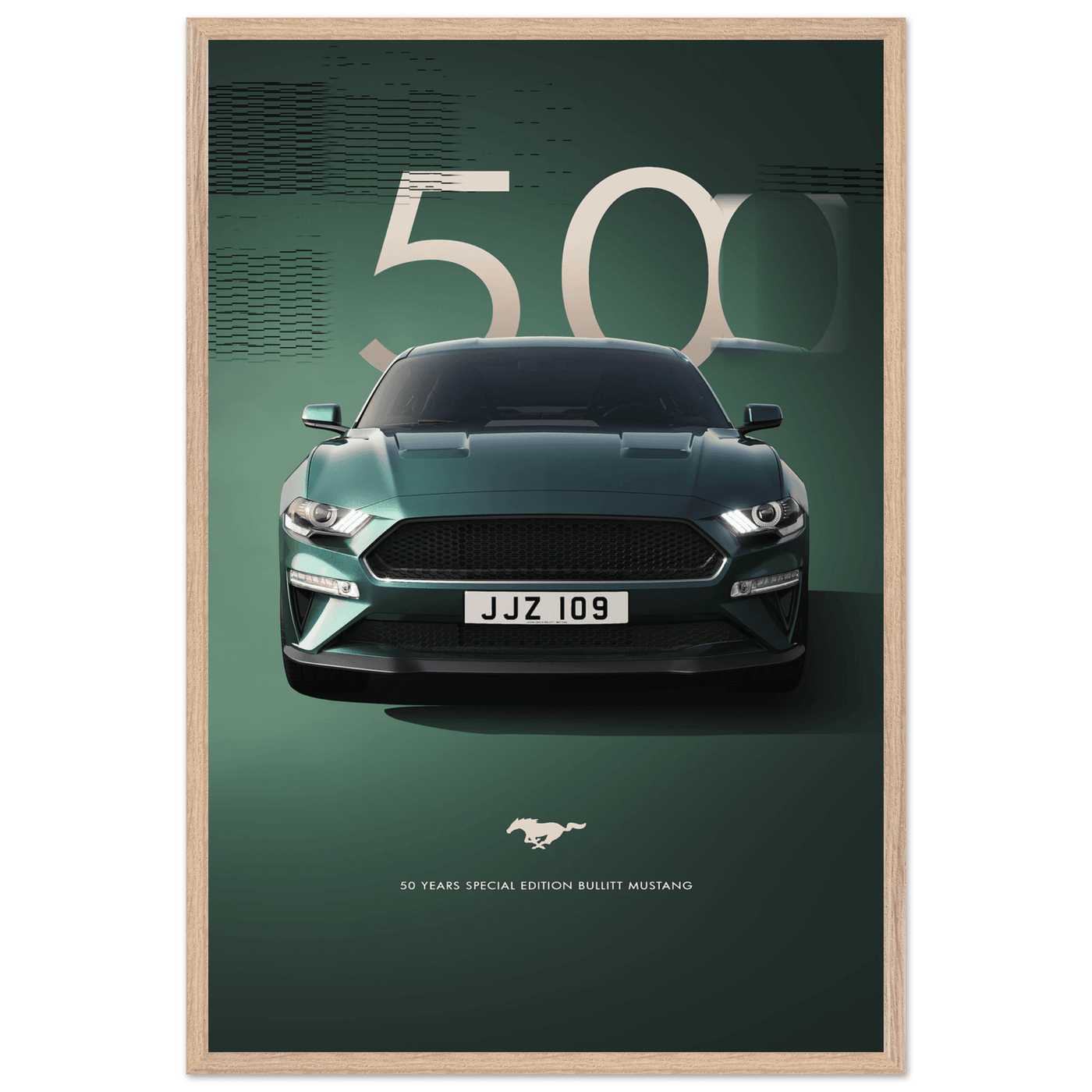 1968 Bullitt Mustang GT - 50th Anniversary Framed Poster | Iconic Dark Highland Green, Ready-to-Hang Wall Art - Vibrantwalls