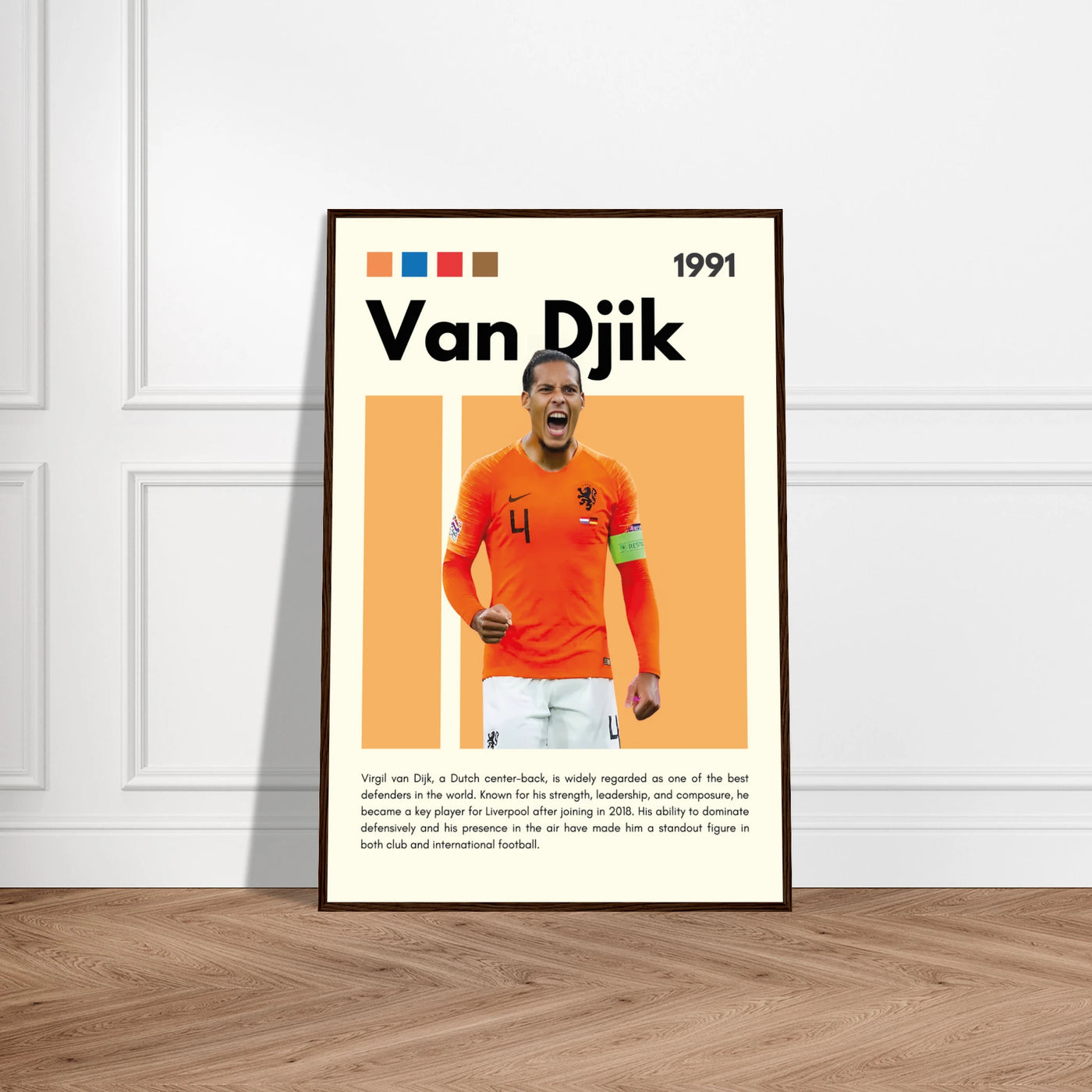 Virgil van Dijk Liverpool/Netherlands Football Framed Poster - Orange & Dynamic Sports Art Print Vibrantwalls