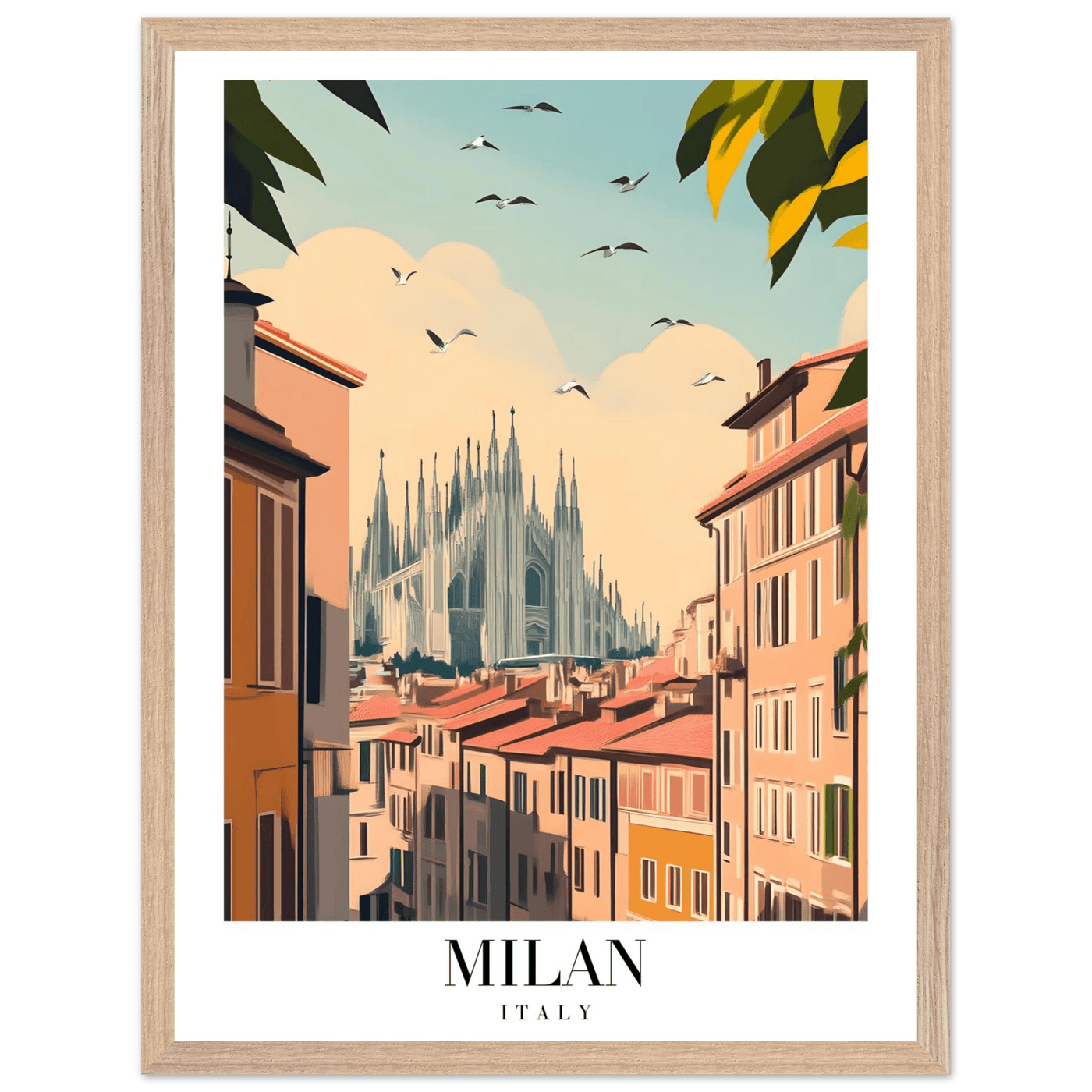 Milan Italy Framed Poster – Vintage Travel Wall Art with Duomo View & Wooden Frame - Vibrantwalls