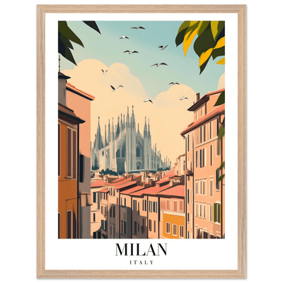 Milan Italy Framed Poster – Vintage Travel Wall Art with Duomo View & Wooden Frame - Vibrantwalls