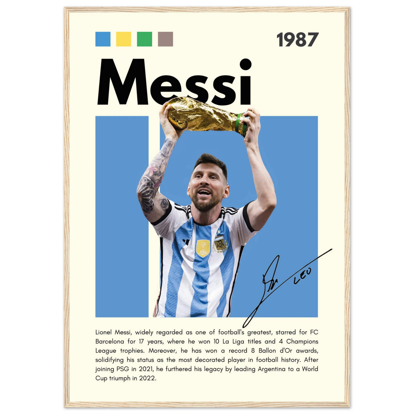 Lionel Messi World Cup Champion Framed Poster A1 (59.4 x 84.1 cm) Wood frame Vibrantwalls