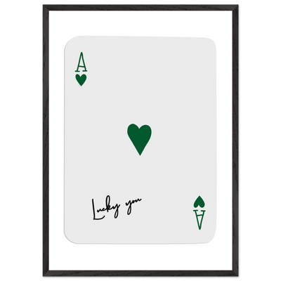 Lucky You Ace of Hearts Poker Card Art - Eco-Friendly Framed Print with Deep Green Accent - Vibrantwalls