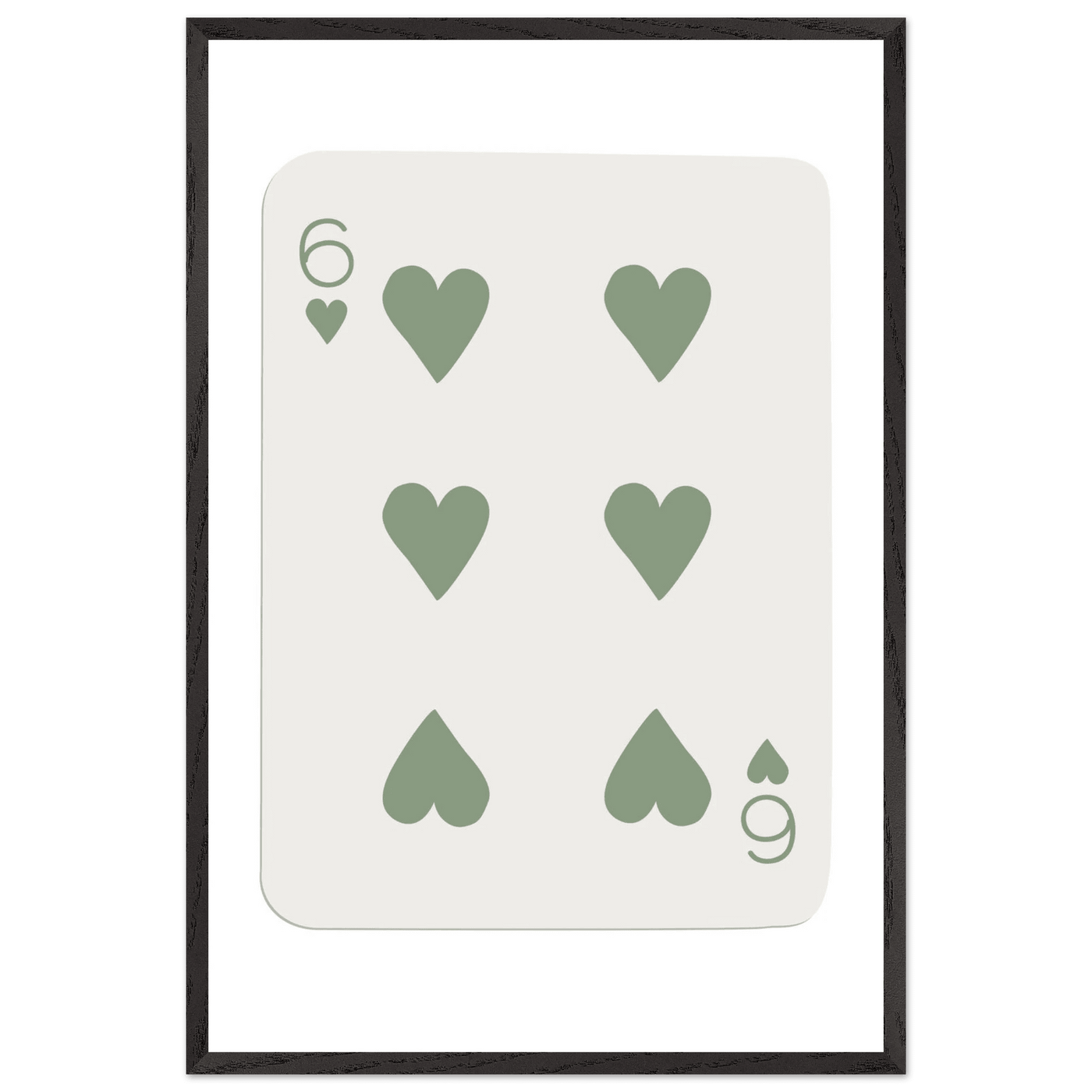 Minimalist Six of Hearts Poker Card Print - Mounted & Framed Art in Eco-Friendly Wood, Choose Your Size & Frame - Vibrantwalls