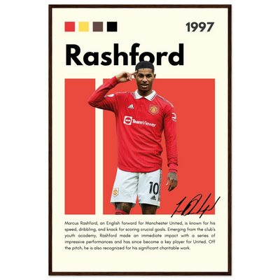 Marcus Rashford Manchester United Soccer Framed Poster – Iconic Red Devil Art Print 60x90 cm 24x36″ Dark wood frame Vibrantwalls