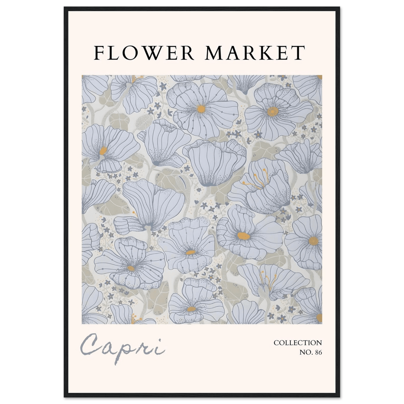 Capri Flower Market Framed Poster – Serene Floral Art Print in Cool Tones | Ready-to-Hang Wall Decor - Vibrantwalls