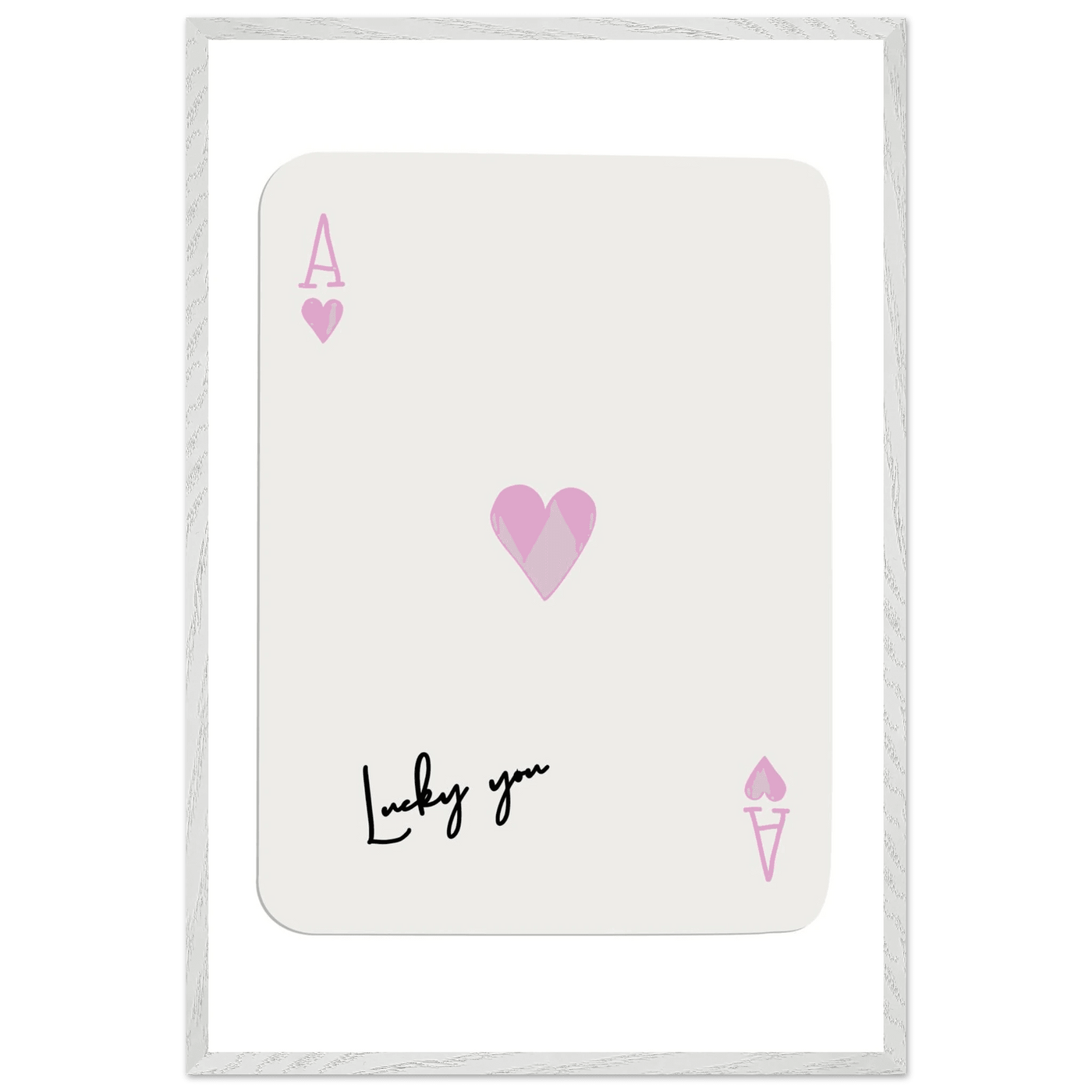 Lucky You Ace of Hearts Poker Card Print - Mounted Framed Wall Art, Eco-Friendly Wood Frame & Soft Pink Hues - Vibrantwalls